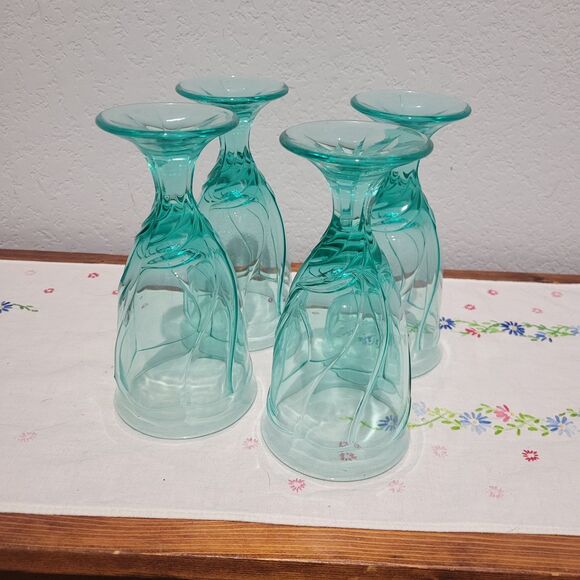 Vintage Noritake Sweet Swirl Aqua Ice Tea Glass Goblet Tumbler 8oz Set of 4 Cups - Picture 13 of 13